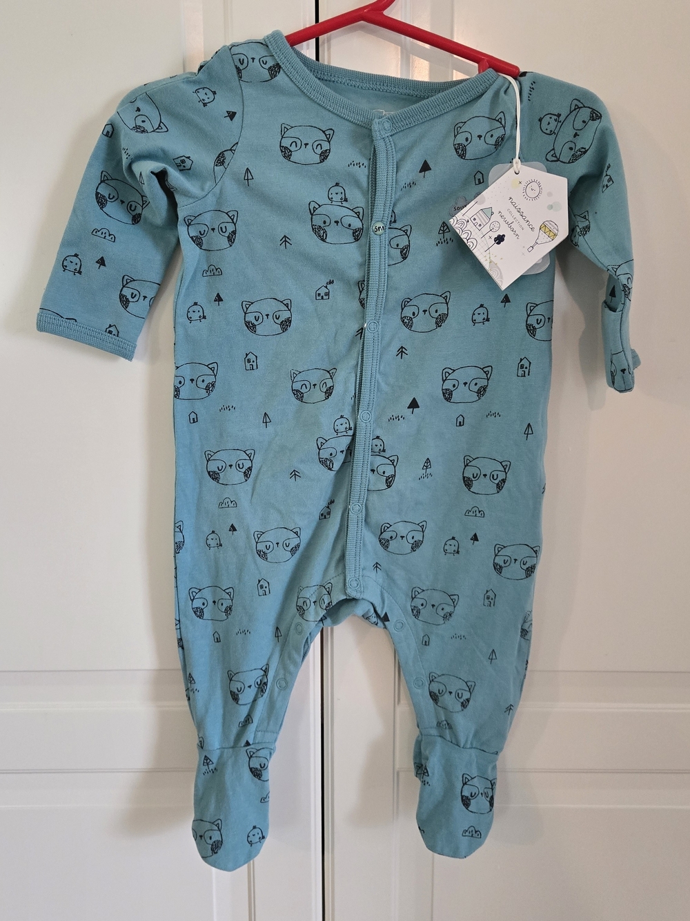 Blue Fox Print Baby One-Piece Footed Romper